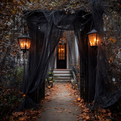 Large Black Sheer Tulle - Halloween Spooky Party Decor, Elegant Door Curtain, Wall & Table Decoration