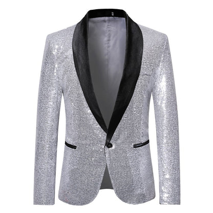 Shiny Gold Men Sequin Glitter Embellished Blazer Jacket, Nightclub Prom Suit Coats Mens Costume Homme Stage Clothes For singers