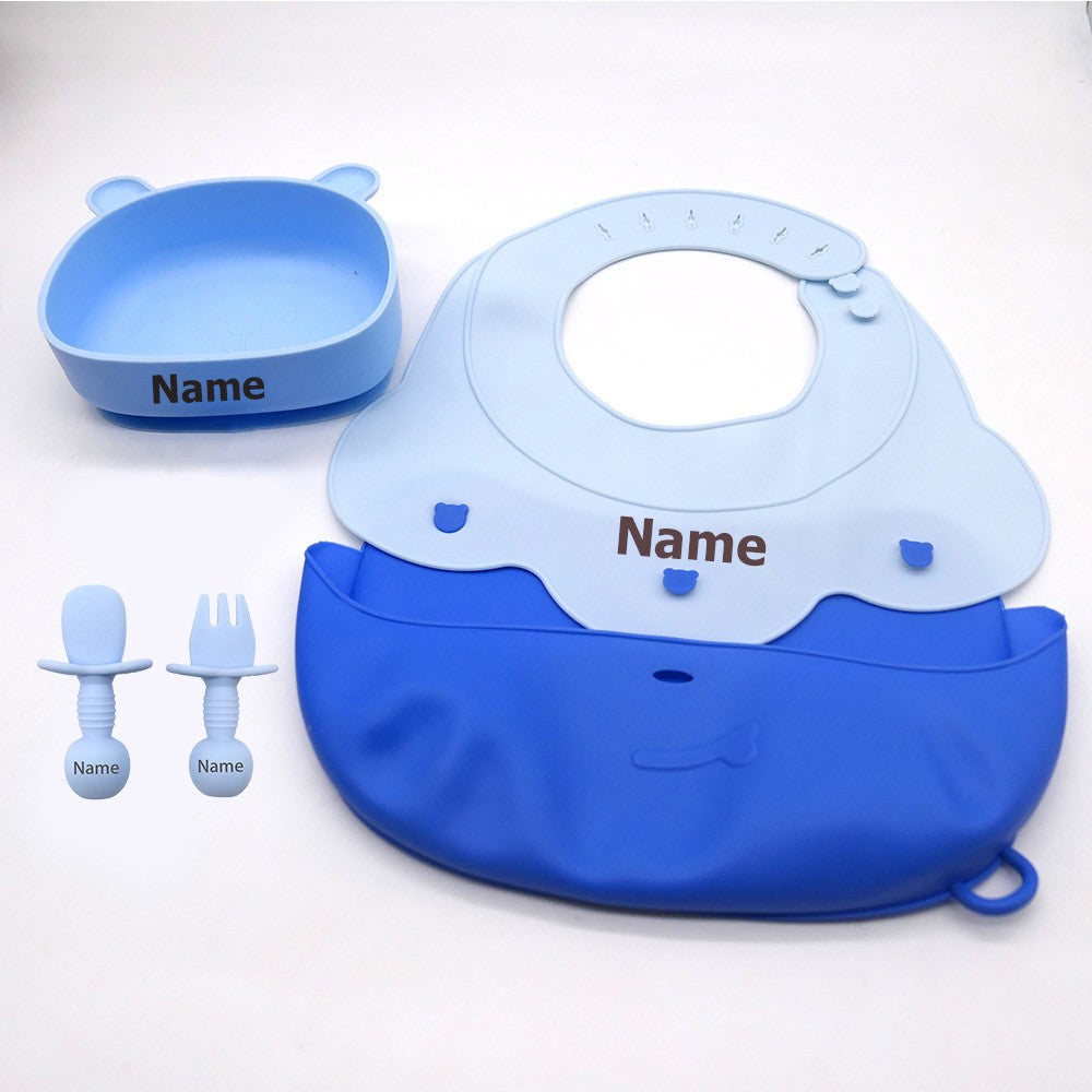 Silicone Bib & Tableware Set Waterproof & Easy to Clean Free Name Engraving Creative Gifts Customized for Babies