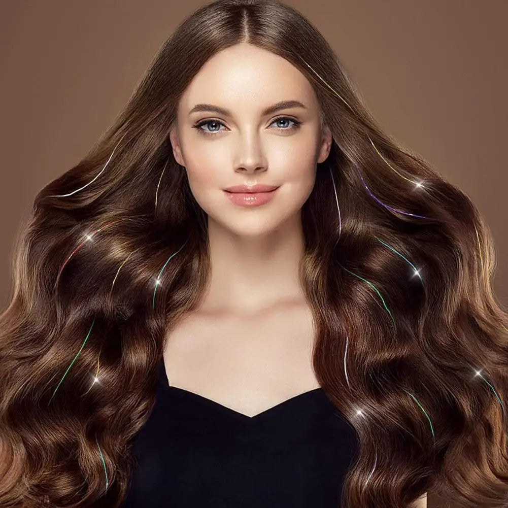 6 peças de extensões de cabelo brilhantes de 50 cm, extensões de cabelo sintéticas, presilhas de cabelo para trançar, chapéus femininos