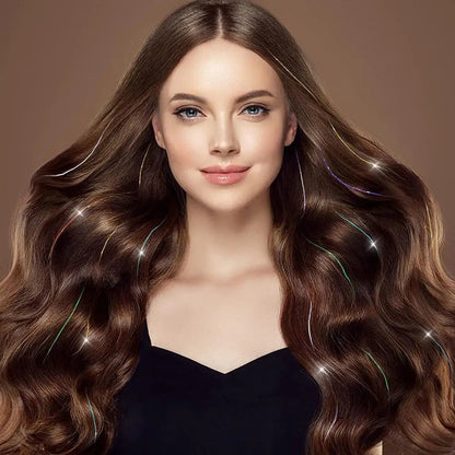 6 peças de extensões de cabelo brilhantes de 50 cm, extensões de cabelo sintéticas, presilhas de cabelo para trançar, chapéus femininos