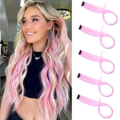 Extensão de Cabelo Tic Tac 5 Peças/Pacote 22 Polegadas Cores Ombré Aplique de Cabelo Arco-Íris Resistente ao Calor para Mulheres