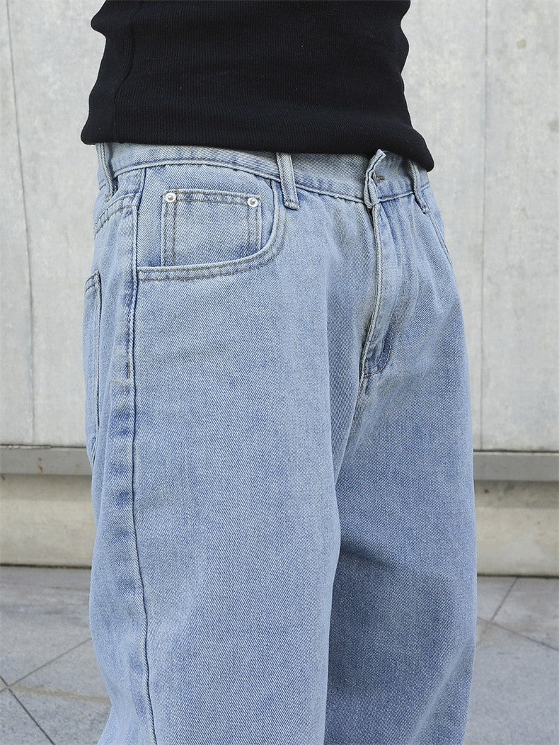 Spring Autumn Men Baggy Jeans Oversize Straight Loose Casual Denim Trousers Solid Color Streetwear Fashion Y2k Wide Leg Pants