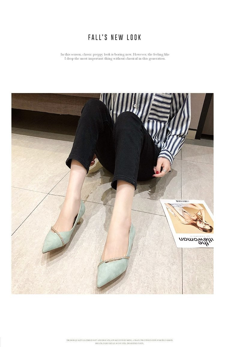 Four Seasons Women's Suede High Heels 2024 New Pointed Stiletto Fashion Sexy Black Wedding Shoes Office Lady Shoes