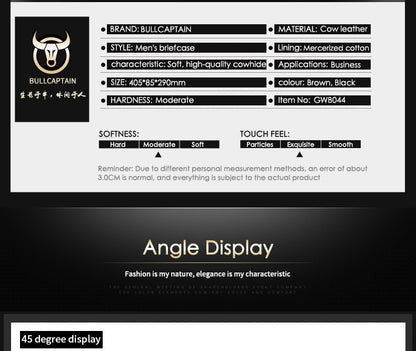 BULLCAPTAIN Briefcase Shoulder Messenger Bags Men's Genuine Leather 14-inch Laptop Bag's Men's Briefcase Office Business Handbag