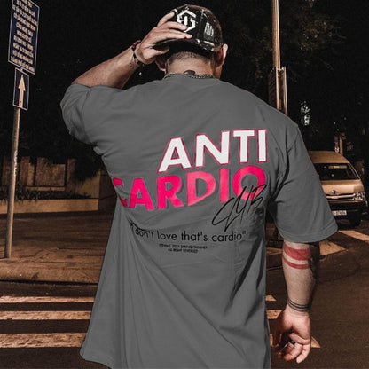 summer ANTI CARDIO Oversized sports t shirt short sleeves cotton t shirt Gym Fitness Male Training Workout Cotton Tees Tops
