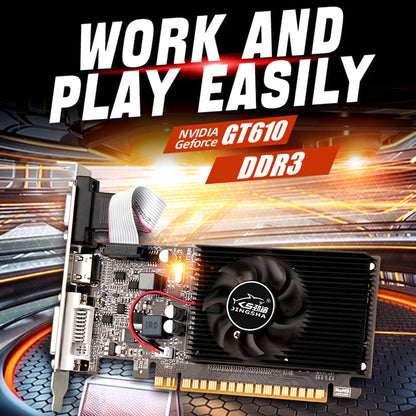 Placa de Vídeo GT610/ GT210/GT730 1/2/4GB DDR5 256Bit com HD VGA DVI PCI-E2.0 16X para PC