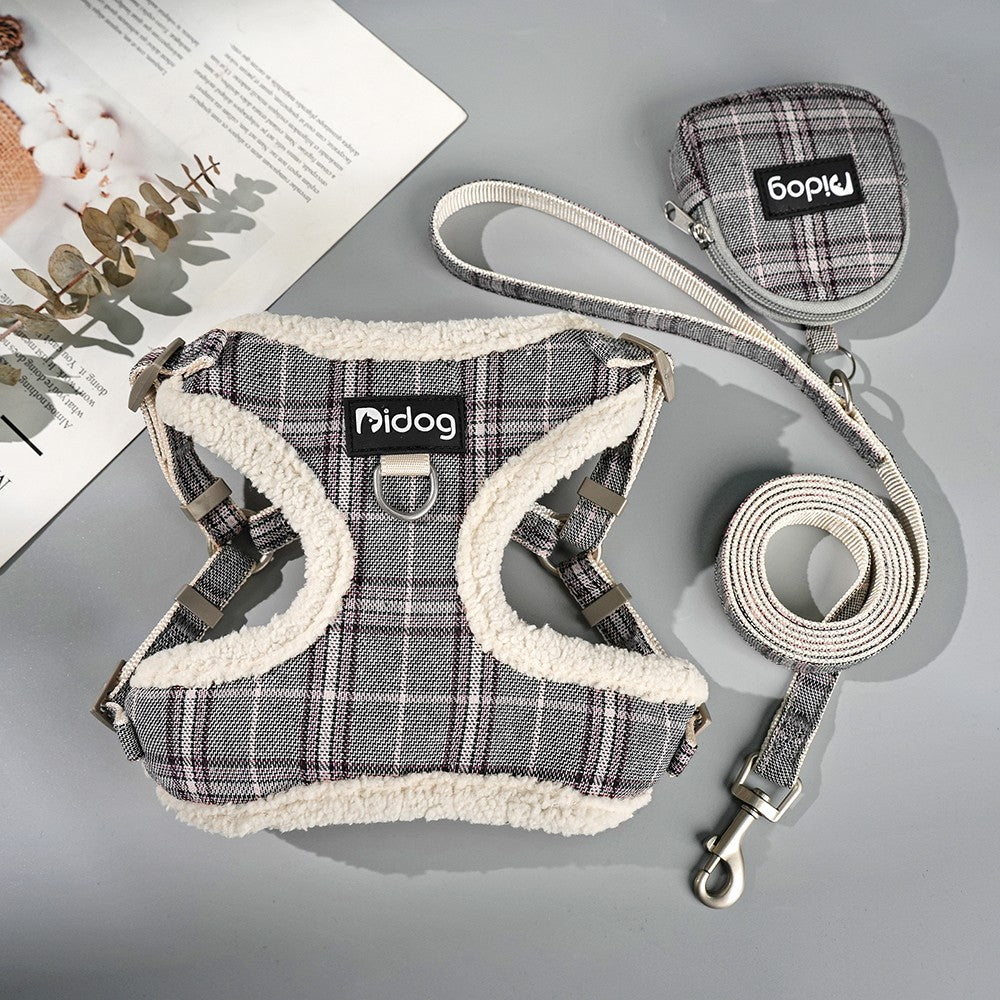 Conjunto de Coleira e Peitoral Respirável para Cães Peitoral de Pele para Cães Quente de Inverno Colete Corda para Passeio de Animais com Saco de Lixo para Cães Pequenos e Médios