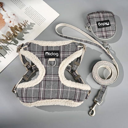 Conjunto de Coleira e Peitoral Respirável para Cães Peitoral de Pele para Cães Quente de Inverno Colete Corda para Passeio de Animais com Saco de Lixo para Cães Pequenos e Médios
