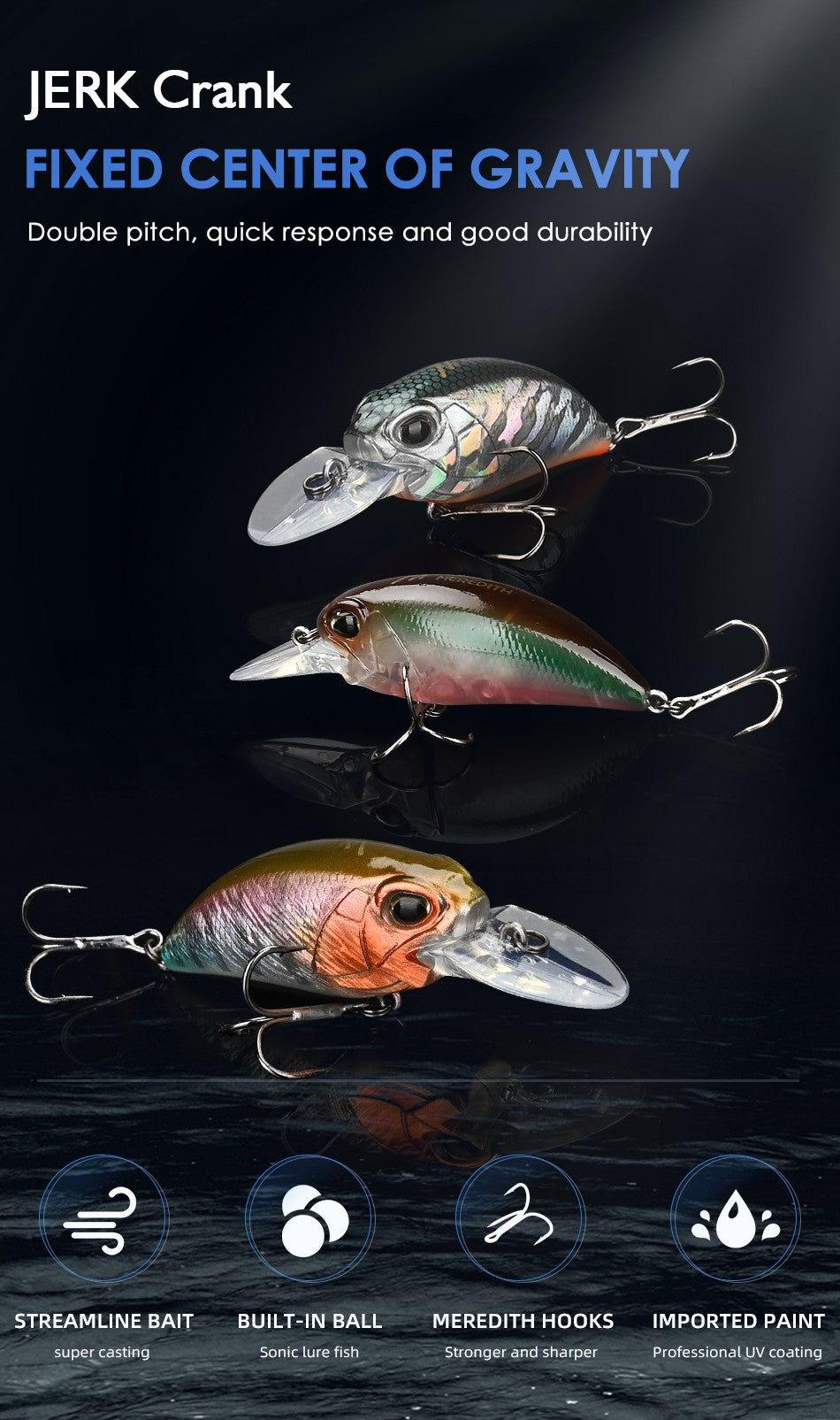 MEREDITH JERK CRANK M65 Flutuante 14g Isca Artificial Modelo Quente Isca Dura 11 Cores Wobbler Crank Qualidade Profissional Profundidade 2.0-2.5m