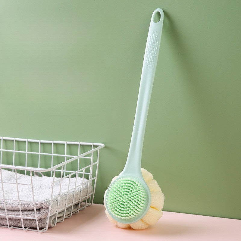 1 escova de banho de silicone macio para esfoliação corporal e massageador de costas com cabo longo para banho e saúde da pele