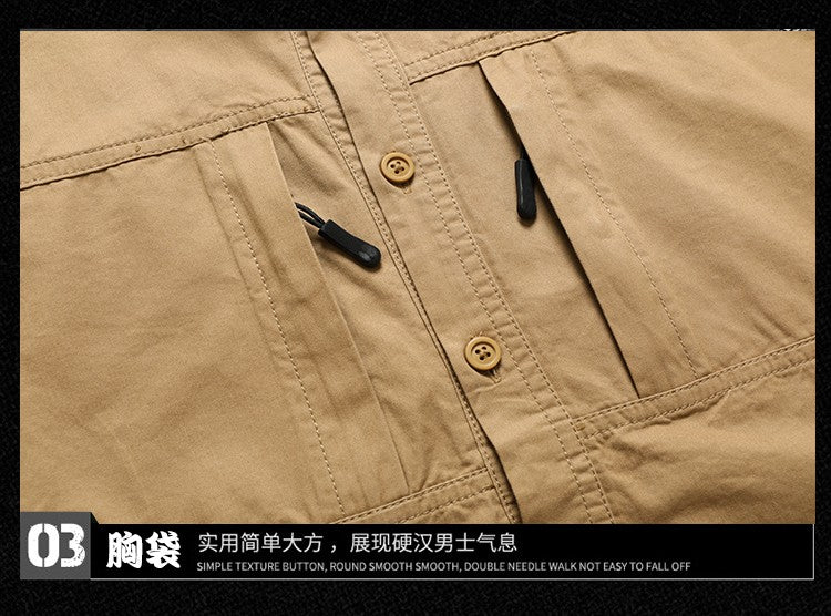 Casual Green Cargo Military Shirt Men'S Long Sleeve 2024 Spring Autumn Fashion Blouse