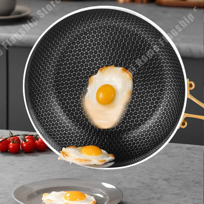 Panela Wok de Aço Inoxidável 316 Antiaderente Favo de Mel para Cozinhar Bife Fogão a Gás Panela de Indução Geral Utensílio de Cozinha