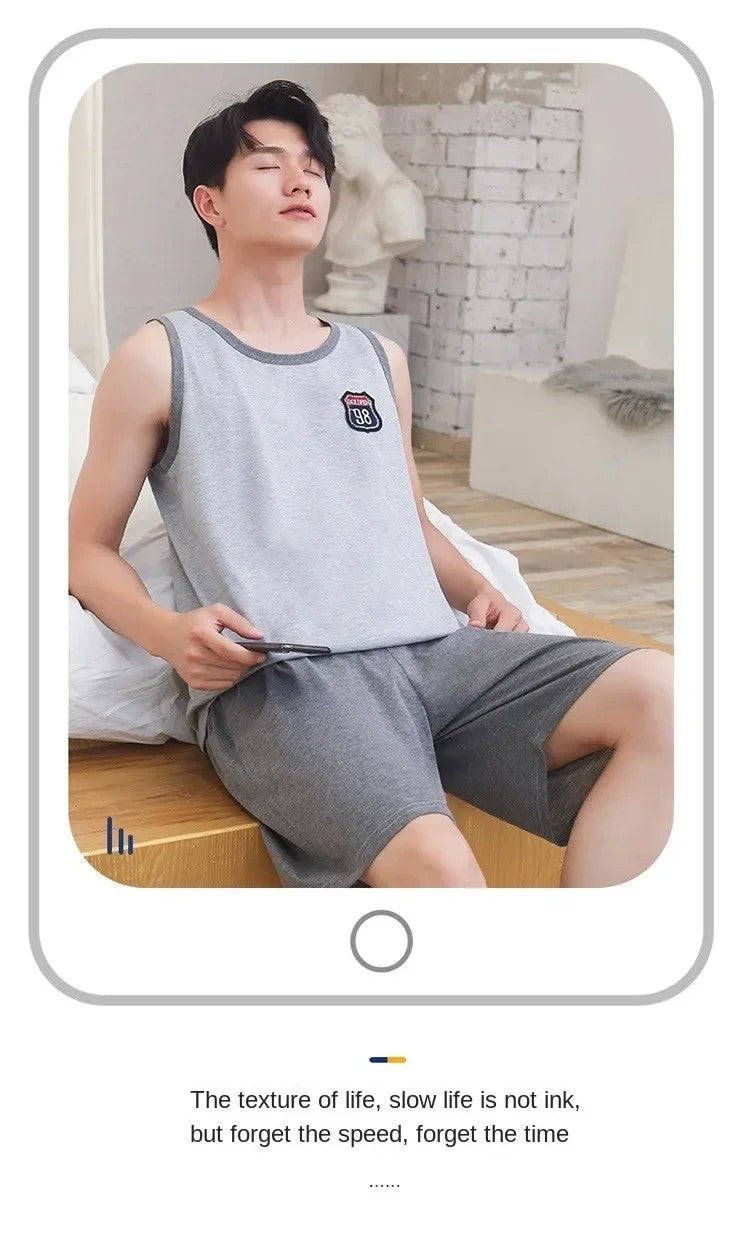 Summer Men Pajamas Summer Short-Sleeved Shorts Nightwear Homewear Cool Feeling Sports Leisure Thin Section Loose Suit Sleepwear