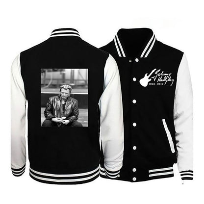 2024Johnny Hallyday nova jaqueta bomber masculina de manga comprida casual jaqueta de uniforme de beisebol