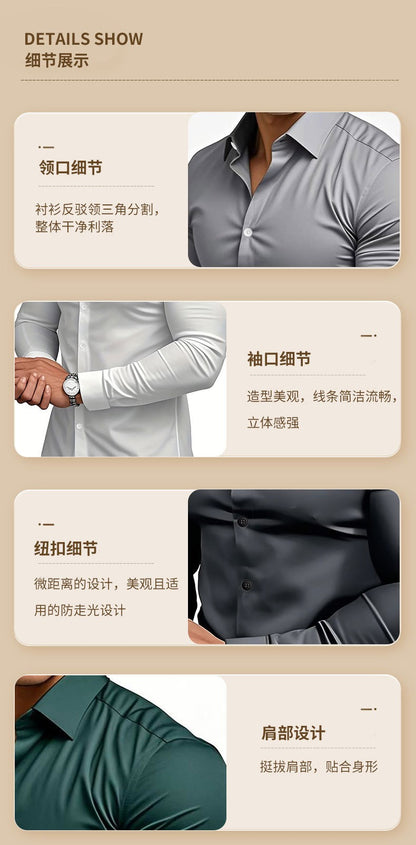 Men Solid Color Long Sleeve Casual Business Shirt For Spring And Autumn