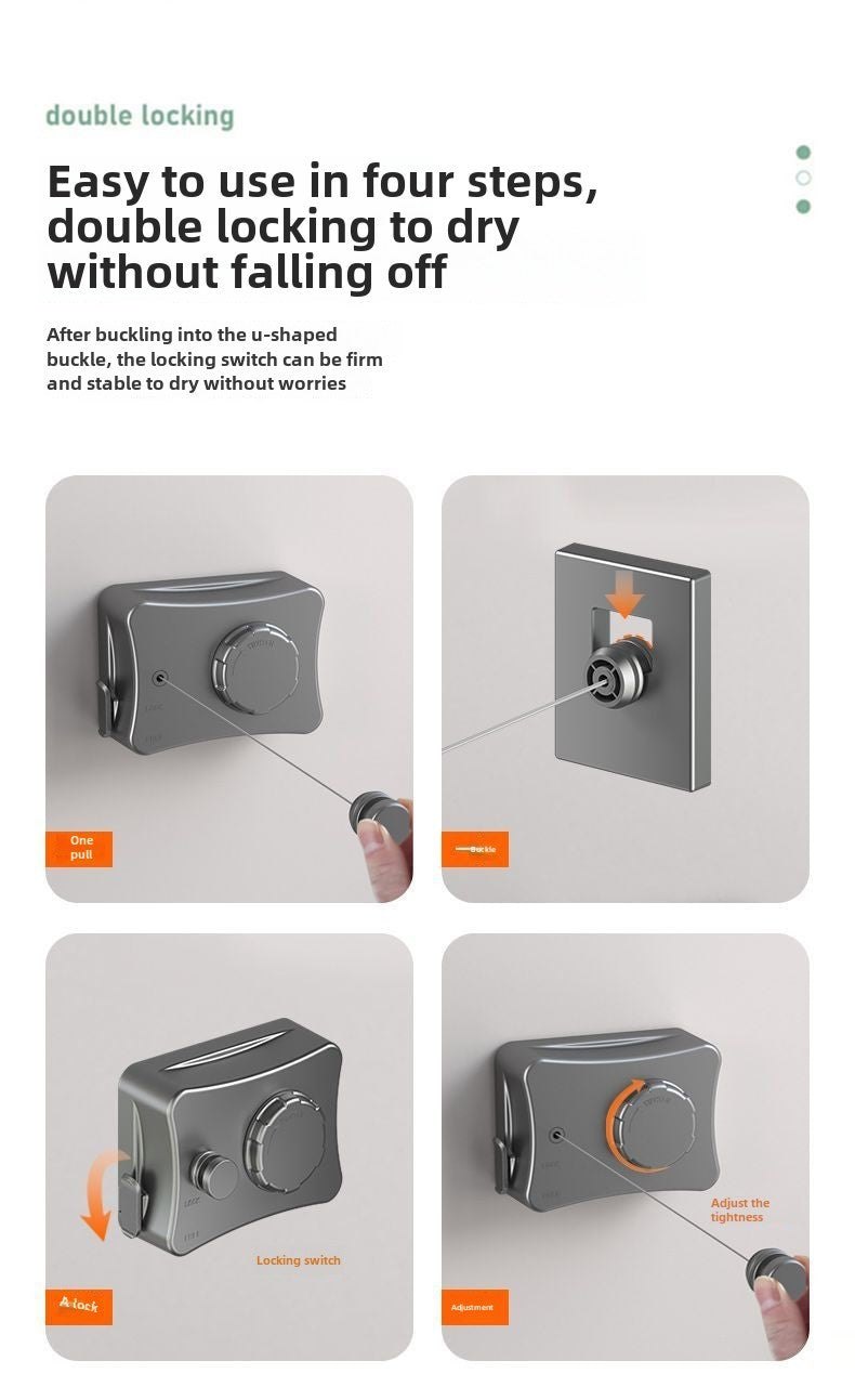 Invisible clothesline, indoor non perforated balcony, invisible retractable clothesline, bathroom clothesline, steel wire rope