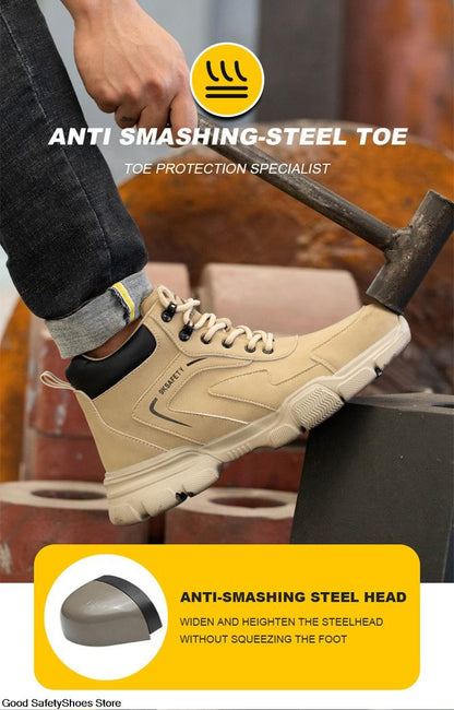 Botas de Segurança Masculinas com Biqueira de Aço Indestrutíveis para Construção Botas de Segurança à Prova de Perfurações Calçados de Trabalho Masculinos Protetores