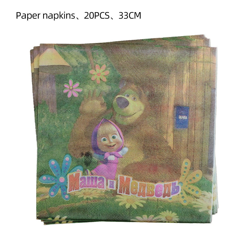 Masha and The Bear Theme Birthday Party Supplies Girls Masha Tableware Set Balloons Plates Cups for Kids Party Baby Shower Decor
