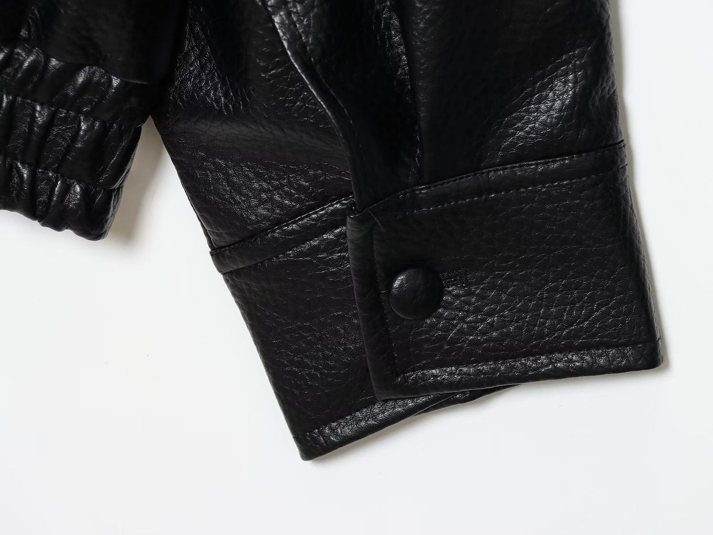 2025 autumn new women's casual fashion simple long sleeved faux leather long sleeved stand up collar leather jacket