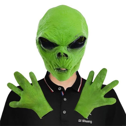 B95F Full Face Alien Mask for Adults Halloween Alien Mask Gloves Set, Alien Cosplay Costumes Props, for Halloween Party