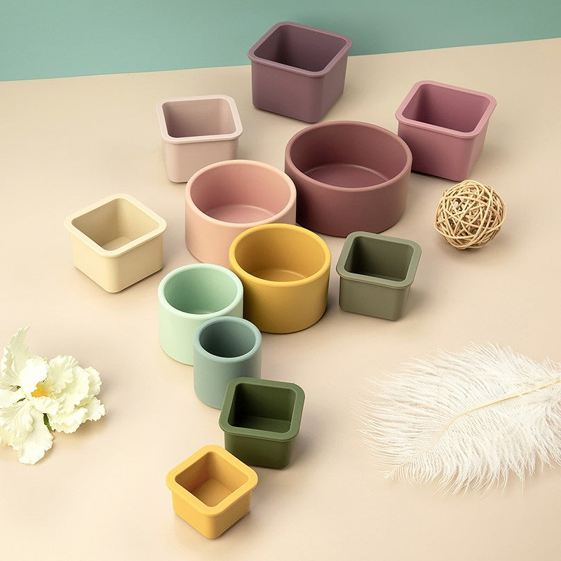 TYRY.HU 1set Baby Silicone Building Block BPA Free Round Cup Soft Block 3D Educational Montessori Toys Baby Teether Gifts