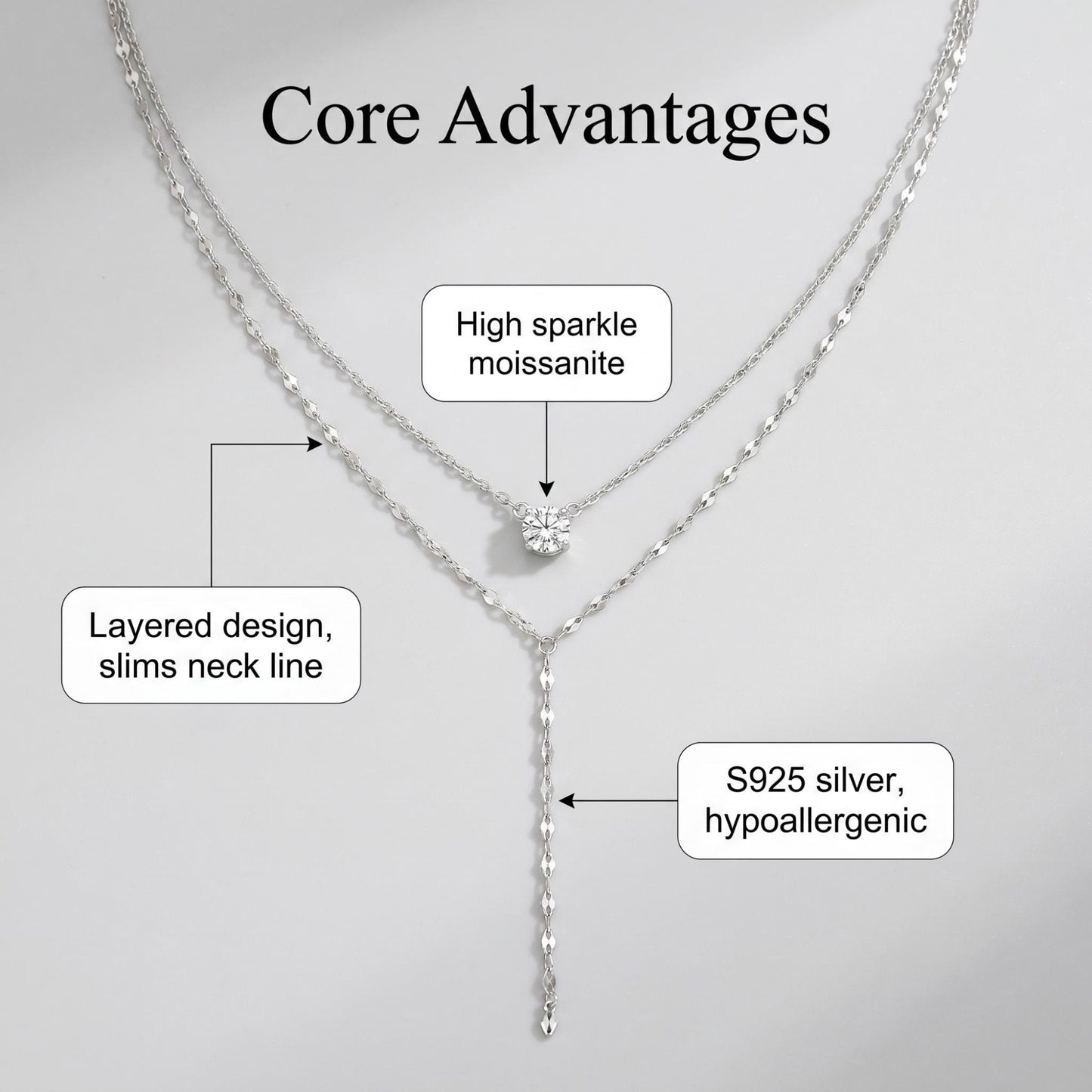 Moissanite S925 Silver Double-layer Necklace Y-shaped Fringed Exquisite Sweater Chain Light Luxury Niche Affordable Jewelry Gift