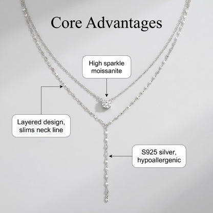 Moissanite S925 Silver Double-layer Necklace Y-shaped Fringed Exquisite Sweater Chain Light Luxury Niche Affordable Jewelry Gift