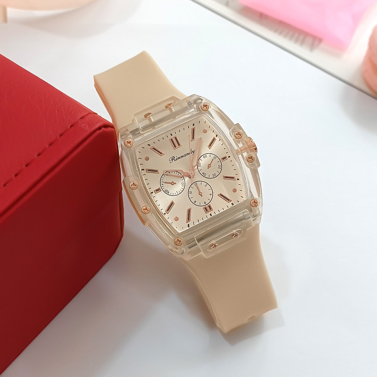 Cross border foreign trade new sports and leisure square silicone scale three eye women's quartz watch manufacturer in stock