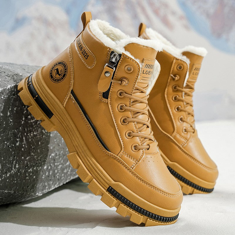 2025 men's new style snow boots, high-top leather boots, cold-resistant, popular in autumn and winter, outdoor wear-resistant, w