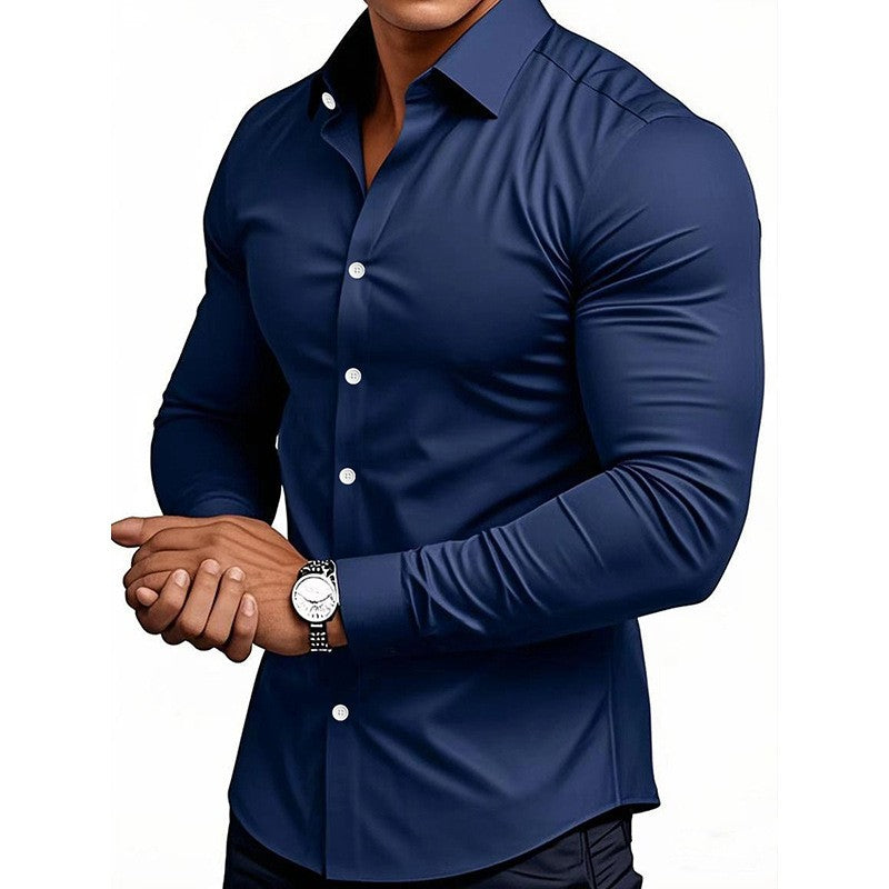 Men Solid Color Long Sleeve Casual Business Shirt For Spring And Autumn