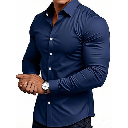 Men Solid Color Long Sleeve Casual Business Shirt For Spring And Autumn
