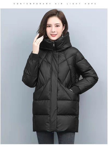 2023 Hooded Cotton Coat Women's Mid-Length Winter Jackets Elegant Mother's Parkas Padded Jacket Thick Down Padded Jacket Vintage