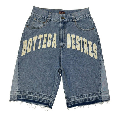 American Style Harajuku Retro Denim Shorts with Letter Embroidery Oversized Jeans Men Y2k Loose Casual Versatile Shorts Woman