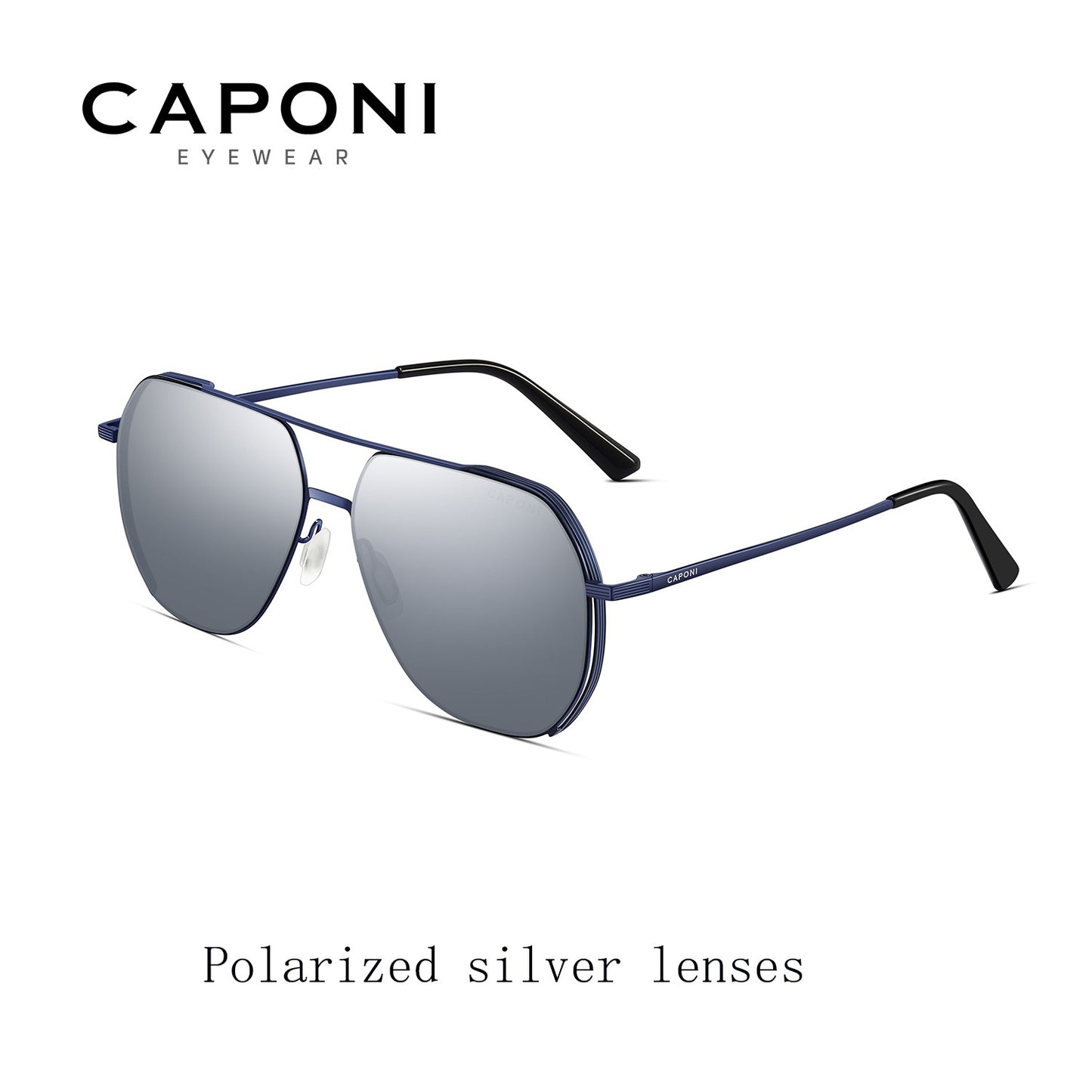 CAPONI Aviator Polarized Men Sunglasses Classic Double Bridge Designer Outdoor Sun Glasses Anti Glare UV400 Silver Shade CP35707