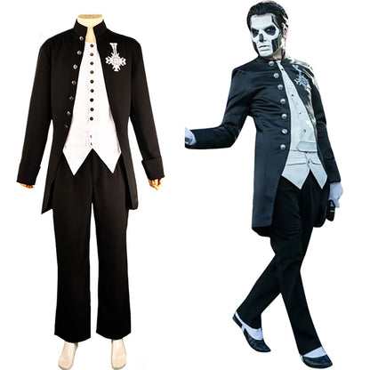 Fulujiacos Ghost Cosplay Costume Alpha and Omega Papa Emeritus Cosplay Costume uniform Suit Halloween Stage Show Roleplay Men
