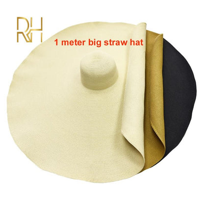 Big Beach Sun Straw Hat 30 40cm Brim 80 100cm Diameter Women Round Protect Travel Holiday Caps Foldable Super Large Straw Hat