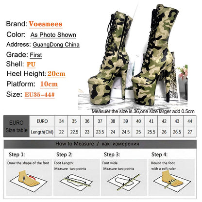 New 20CM/8Inch Platform Zip Boots Camouflage Lace-up Pole Dance High Heels Sexy Nightclub Model Shoes Women Boots Striptease