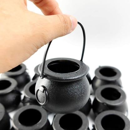 12pcs Black Cauldron with Handle, Magic Witch Cauldron Kettles Halloween Pot Candy Bowl Holder for Halloween & St. Patrick’s Day