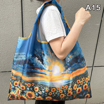 New Fashion Bag Foldable Shopping Bag Reusable Grocery Storage Bag Nylon Portable Shoulder Handbag Travel Tote Bag