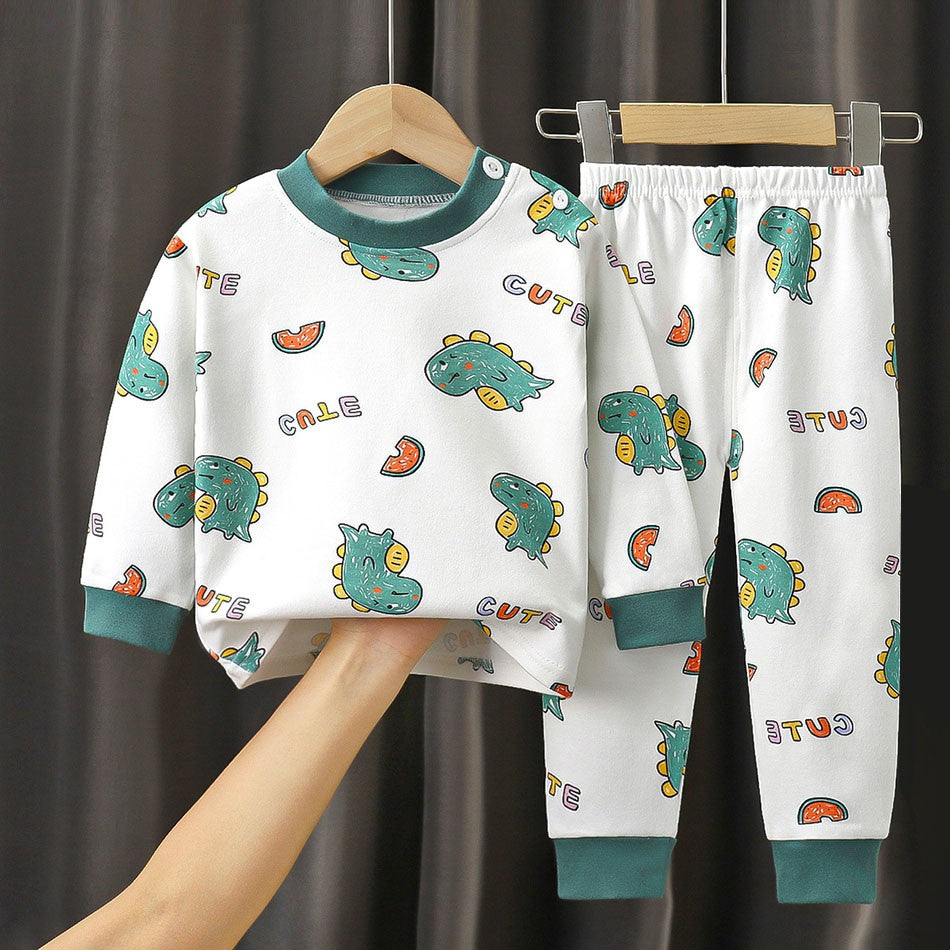 Cotton Children Pajamas Sets Unisex Soft Comfort Warm Cute Cartoon Printed Suitable Boys Girls Perfect for Autumn Winter Warmth