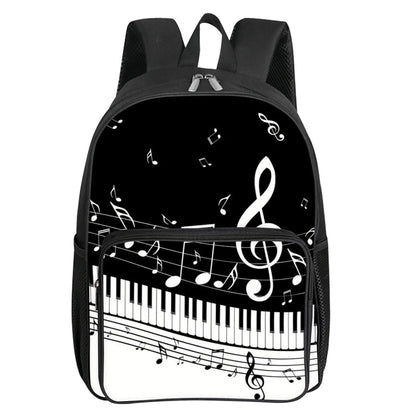 Musical Note Print Square Front Pocket Backpack Zipper Large Capacity for Boy/Girls Best Gift 3D Cartoon Children's School Bag