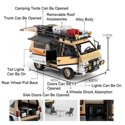 1:24 Mitsubishi Delica H2 Carro de Brinquedo de Liga Leve com Portas Abertas, Som, Luz, Fricção, Miniatura Veículo Presente de Aniversário para Menino