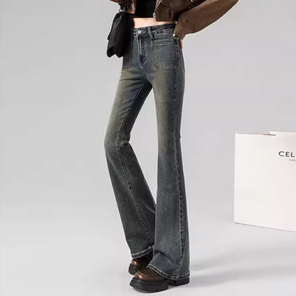 Spring Woman High Waist Vintage Flare Jeans Girls Korean Y2k 2000s Bell Bottom Pants Female Streetwear Gray Blue Denim Trousers