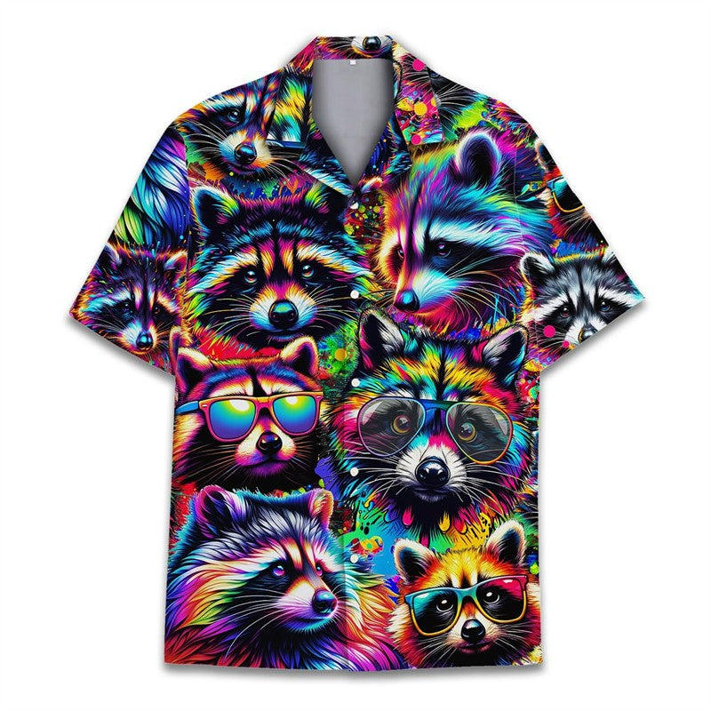 Funny Raccoon 3D Print Shirts For Men Hawaiian Casual Short Sleeve Lapel Blouse