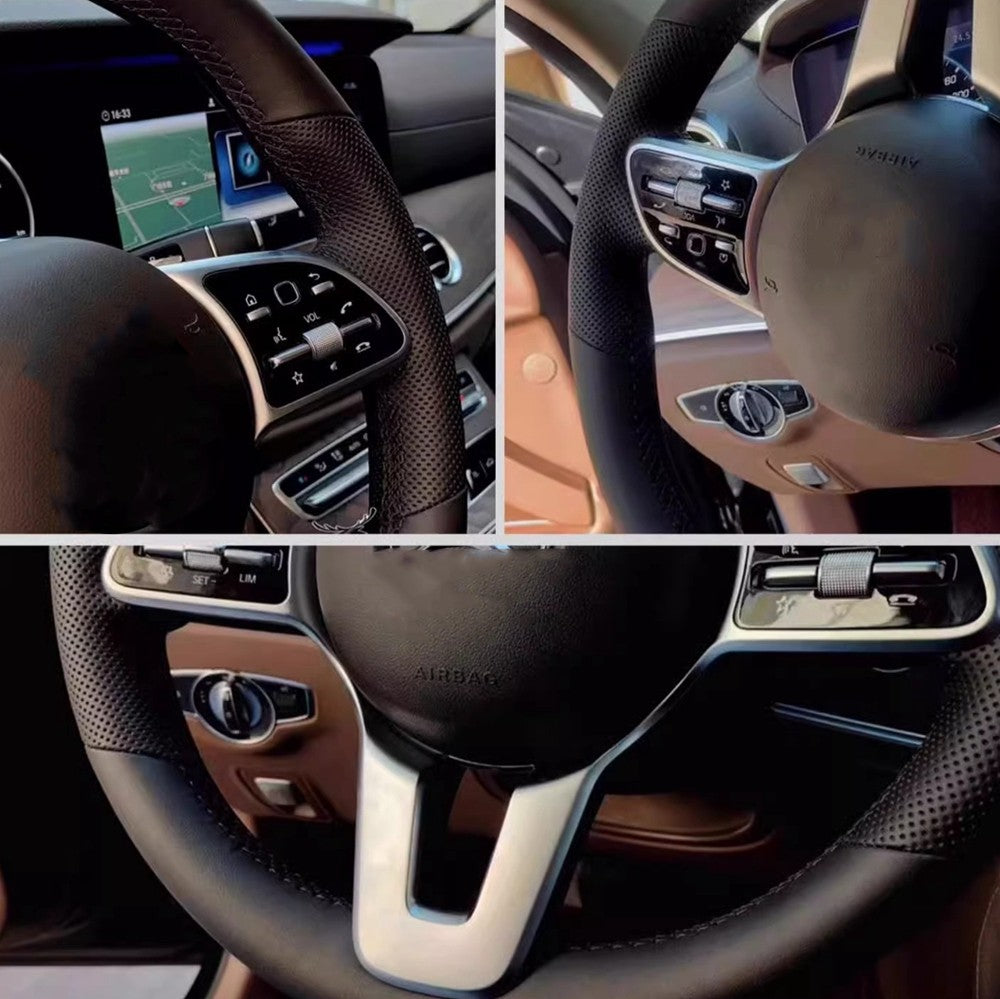 Capa de volante de couro artificial preto antiderrapante costurada à mão, personalizada para Mercedes Benz Classe C W203 2001-2007