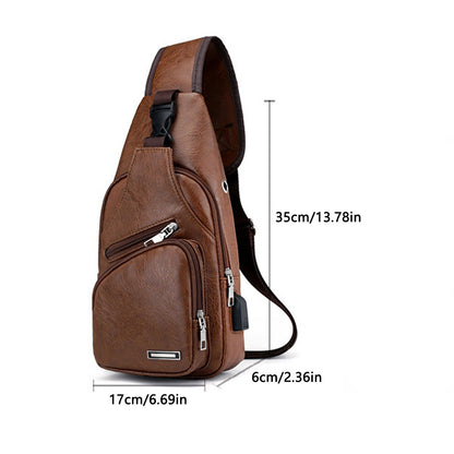 New casual men's shoulder bag, outdoor sports large capacity chest bag, men's multifunctional PU business crossbody bag
