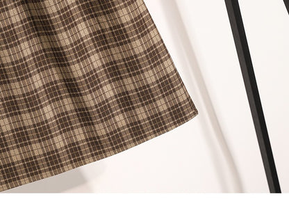 Plus Size Skirt Women 2024 Autumn Winter High Elastic Waist A Line Gray Or Khaki Plaid Skirt Korean Casual Long Skirts Womens