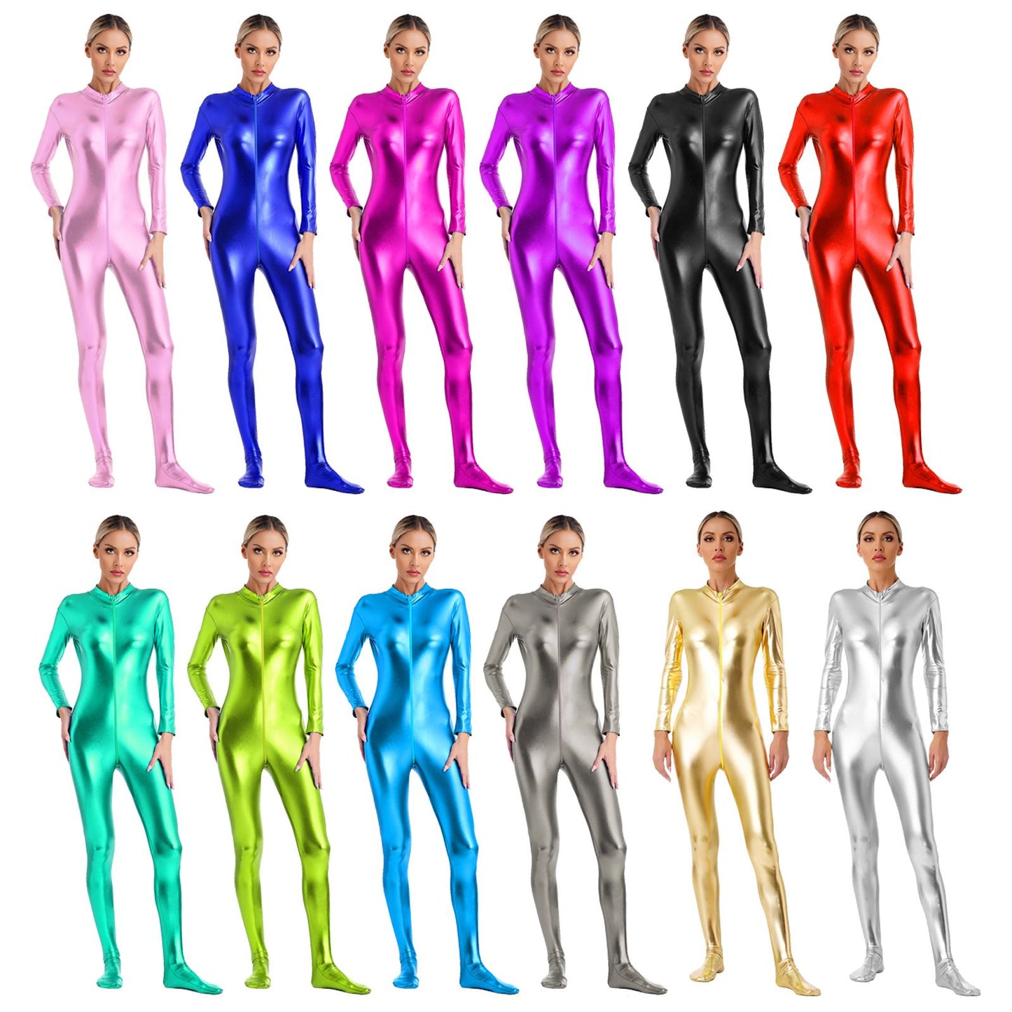 Men's Shiny Metallic Zentai Dress-up Jumpsuit Cosplay Costume Performance Stage Disco Clubwear Full Body Unitard Tights Leotard
