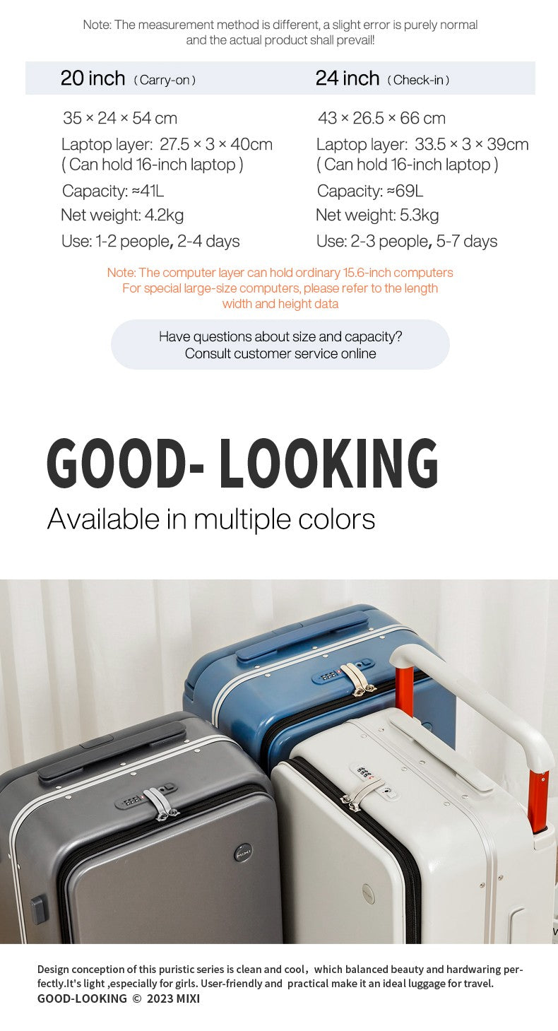 Mixi Novo Design Mala de Viagem com Alça Larga Masculina Bagagem de Mão Feminina com Rodinhas 20 Polegadas de Bordo PC Estrutura de Alumínio M9275